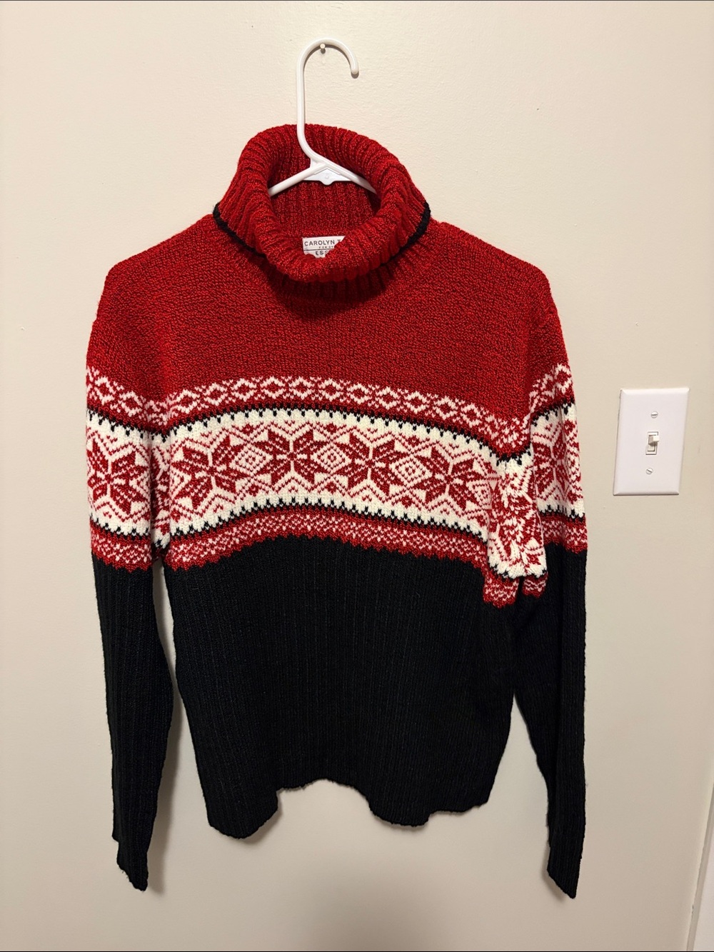 Carolyn Taylor Red and Black Fair Isle Turtleneck Sweater